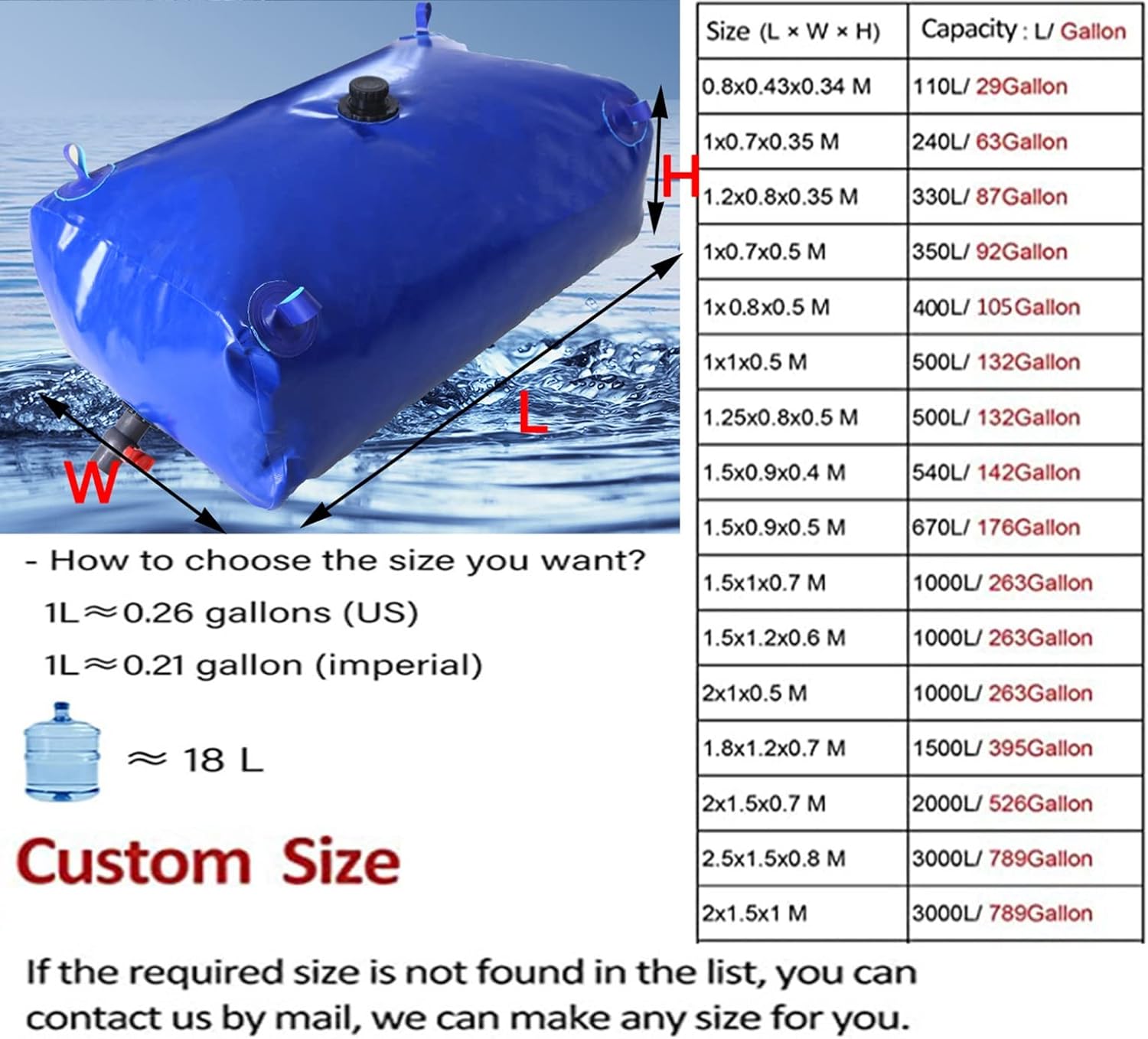 Portable Water Tank, Water Bladder Tanks, Water Storage Bladder 2000L, Emergency Water Storage Tank, Water Carrier Bag, Water Storage Bag for Hiking, Large Capacity Water Storage Container Outdoor