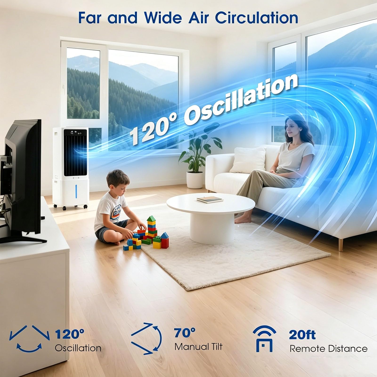 50W con Tanica 12L, Funzione Freddo e Telecomando –, Touch Control e Ionizzatore Telecomando, timer da 12 ore, 3 velocità <45 dB