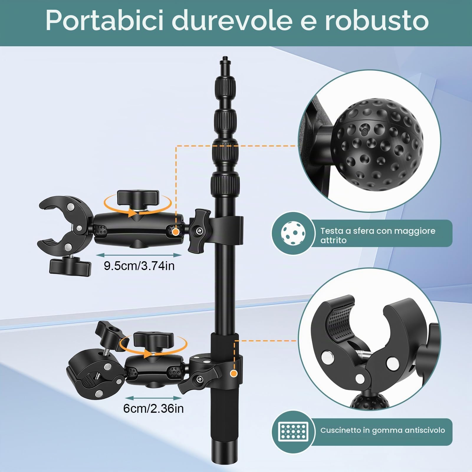Kit di Supporto per Moto Bici, Invisibile per action camera da manubrio con selfie stick regolabile da 150 cm e doppio morsetto, montaggio per manubrio Compatibile Insta 360 X4 X5 X3