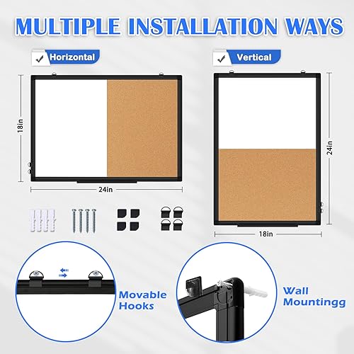 Vista 41 de WALGLASS Combinación de pizarra blanca magnética y tablero de corcho, 36 x 24 pulgadas, combo para escuela, oficina y hogar, pizarra de borrado