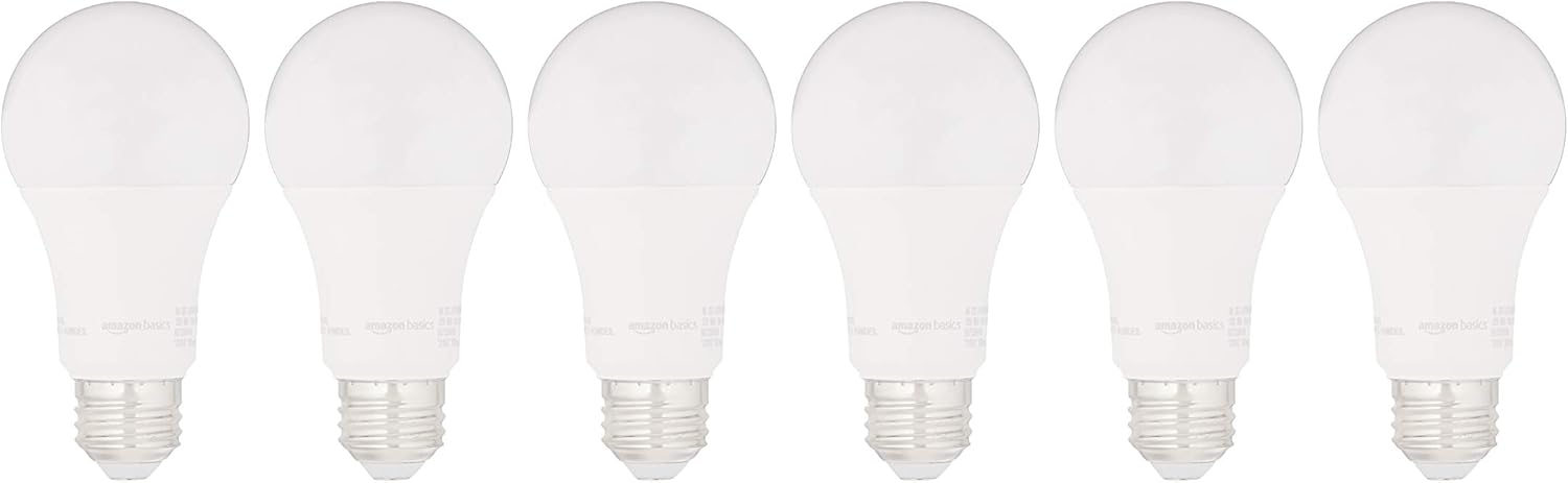 Cheapest 🛒 Amazon Basics 75W Equivalent, Daylight, Dimmable, 15,000 Hour Lifetime, CEC Compliant, A19 LED Light Bulbs | 6-Pack