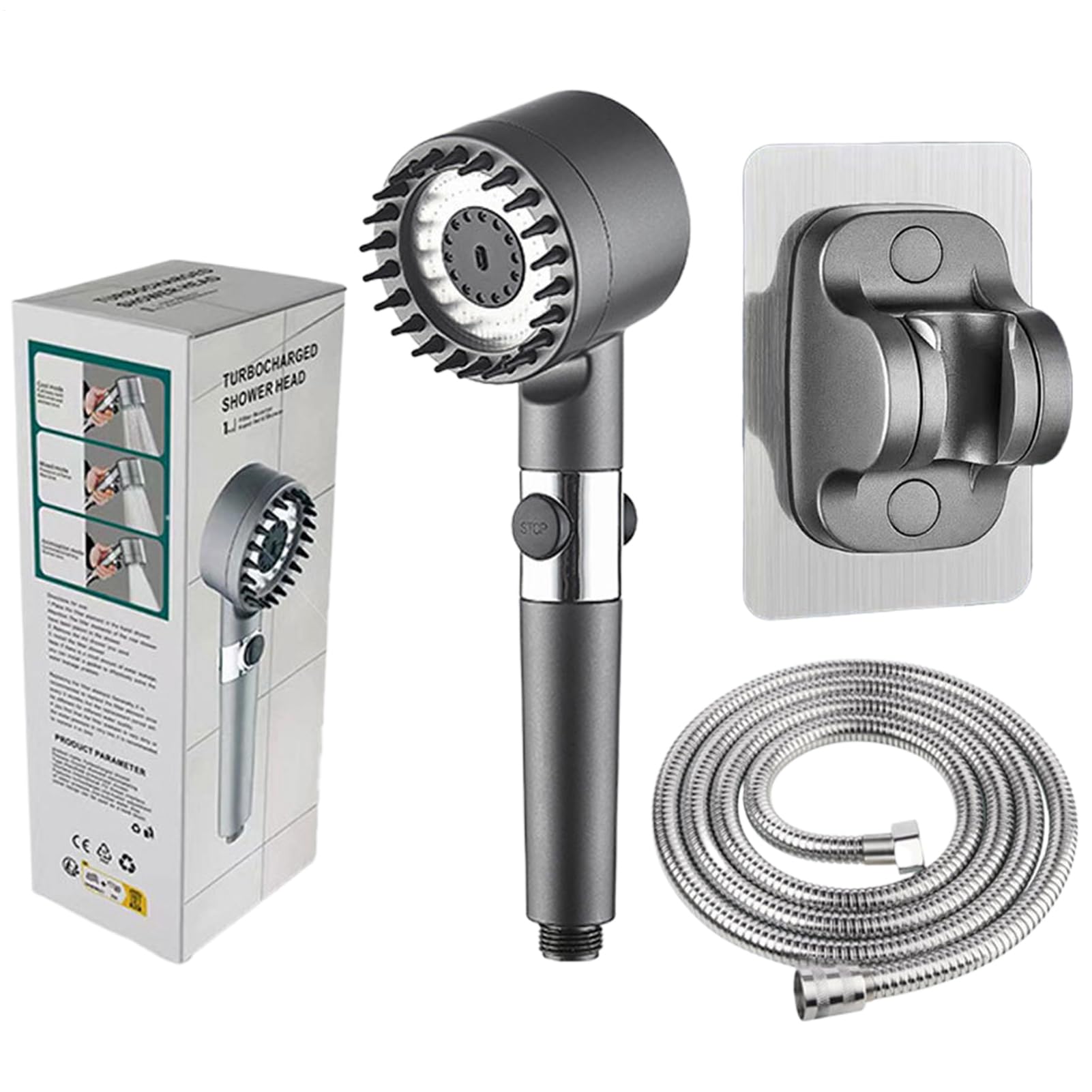 Soffione doccia ad alta pressione, soffione doccia ad alta pressione, 3 modalità di spruzzo, soffione doccia ad alta pressione, massaggio in silicone London, con per tubo