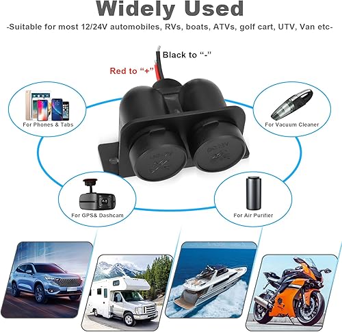 Miniatura 3 de 2 piezas de enchufe para encendedor de cigarrillos con fusible de hoja, divisor de encendedor de cigarrillos de 2 tomas, enchufe de alimentación de