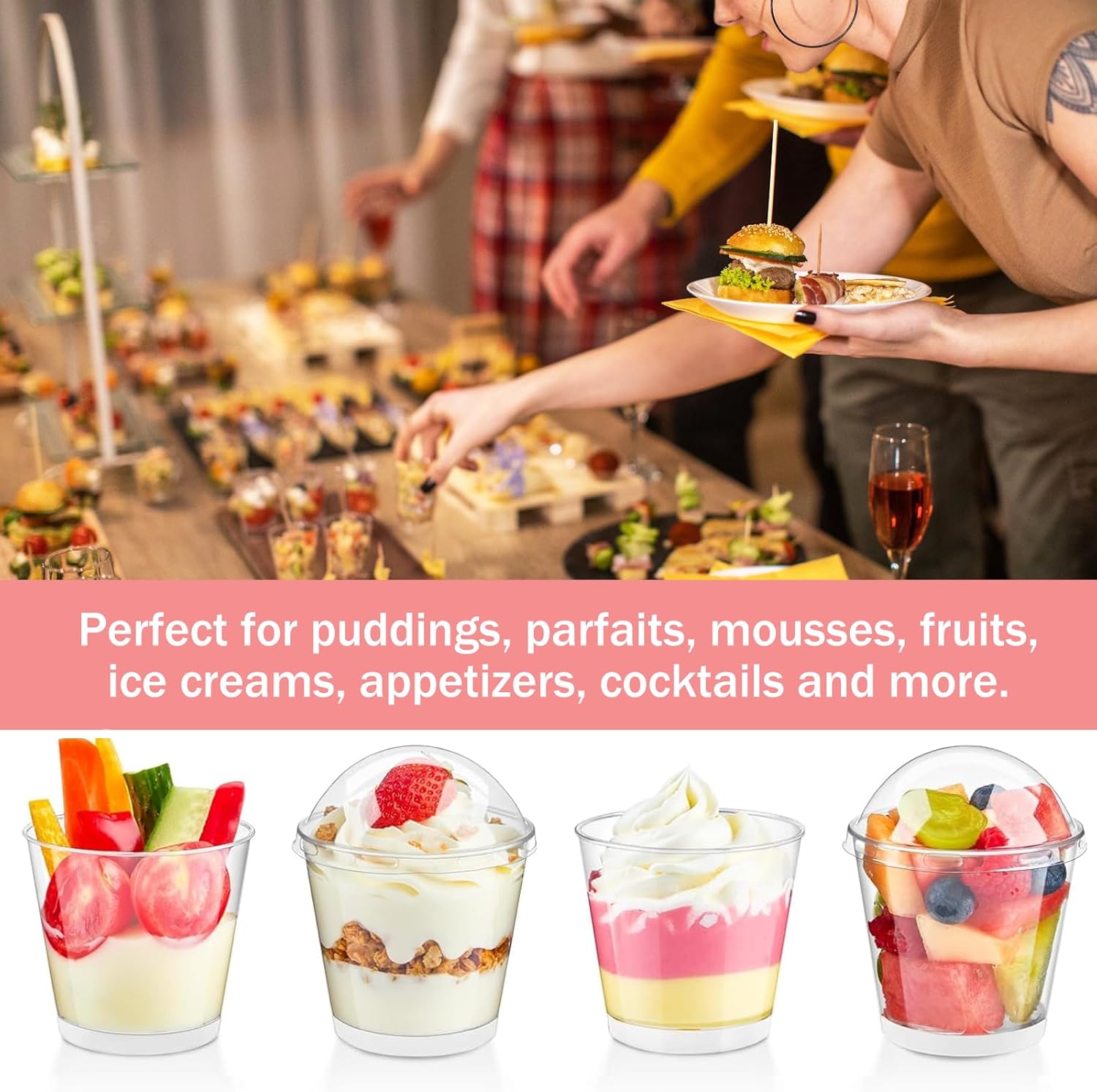 Mini Dert Cups with Dome Lids and Spoons, Small Plastic Cake