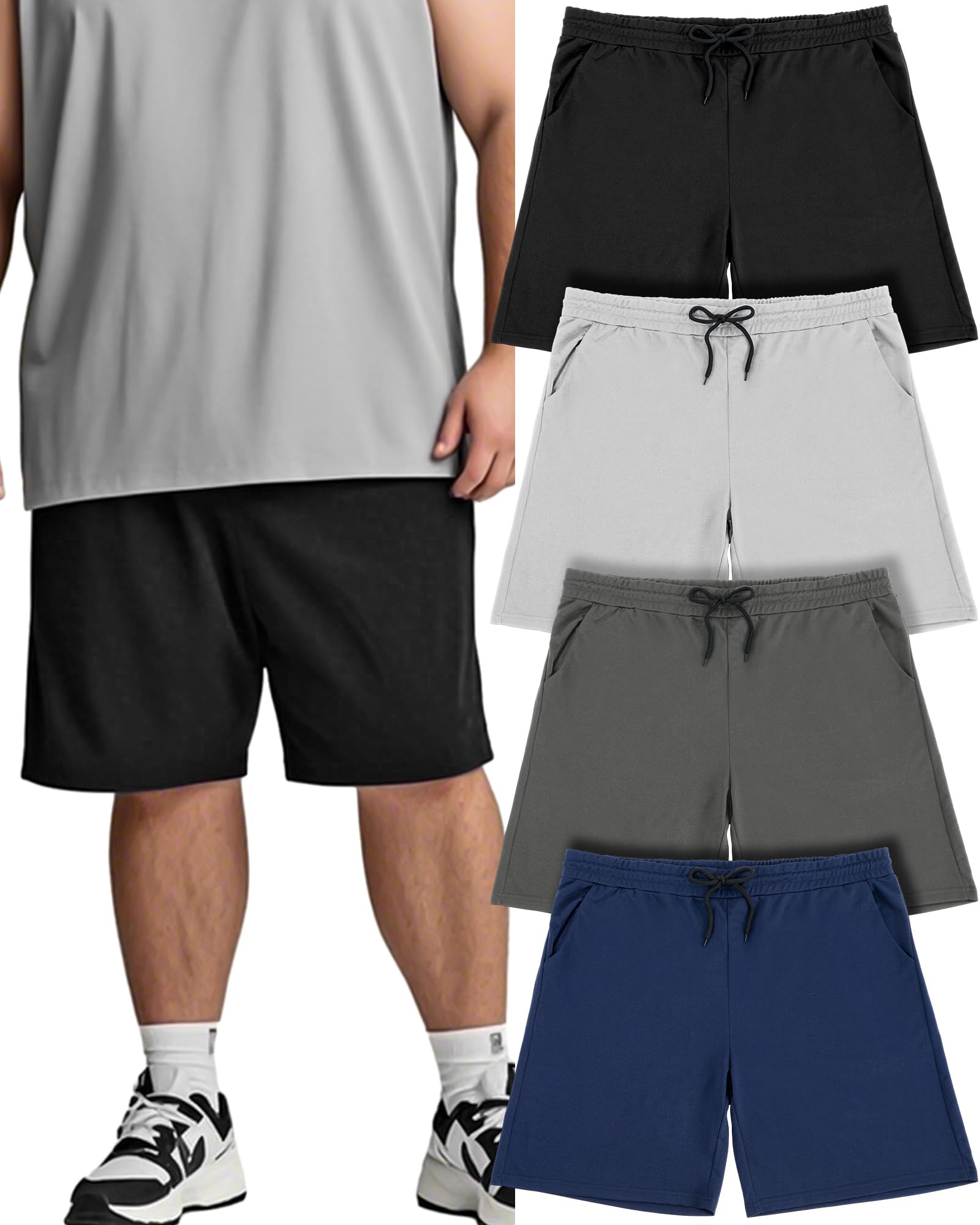 Taiyin 5 Pack Mens Big Tall Shorts Quick Dry Performance Active Athletic Gym Basketball Shorts with Pockets