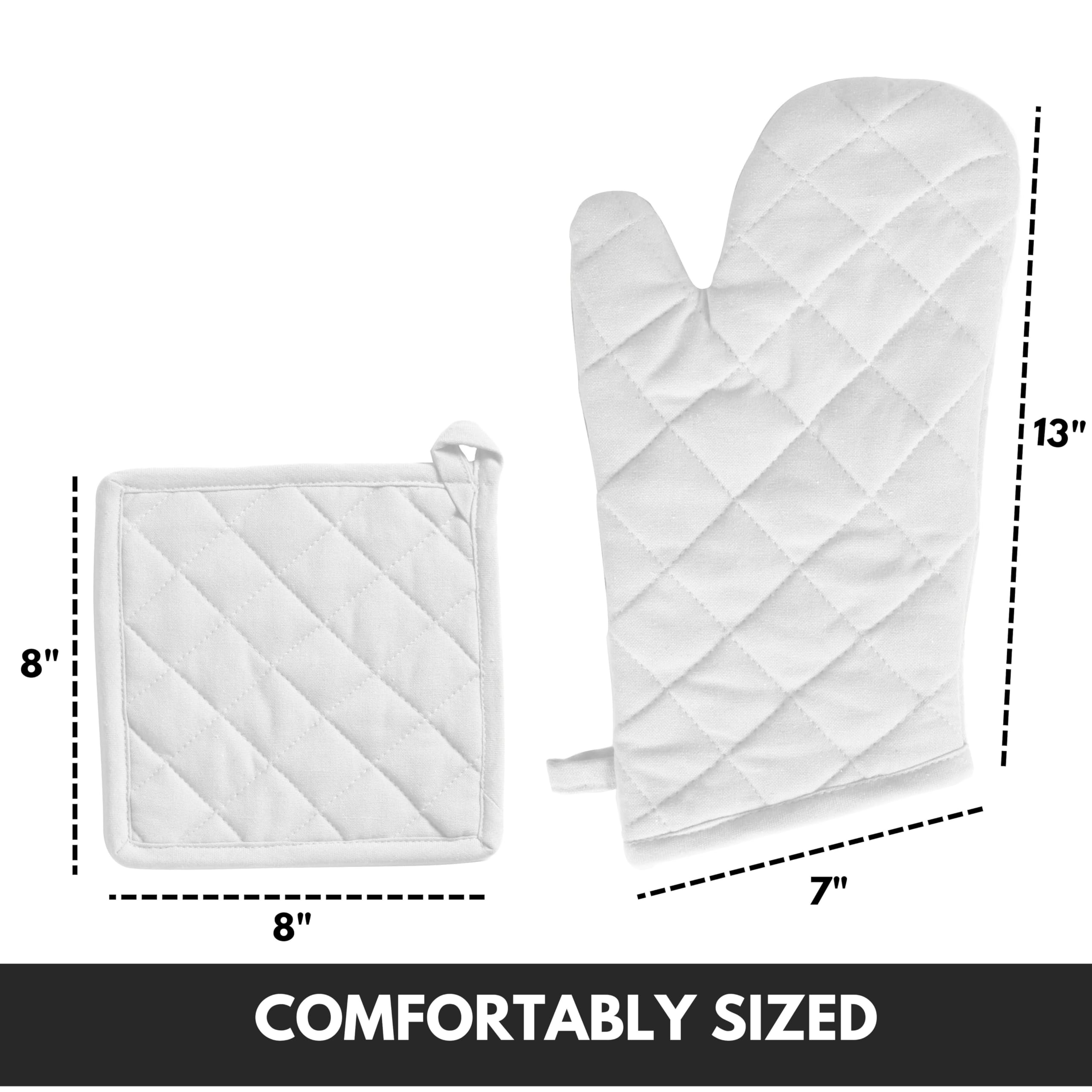 Manopla de horno (7 x 13 pulgadas) y soporte para ollas (8 x 8 pulgadas), 100% algodón, juego de guantes de horno resistentes al calor y almohadillas calientes para regalos, barbacoa,
