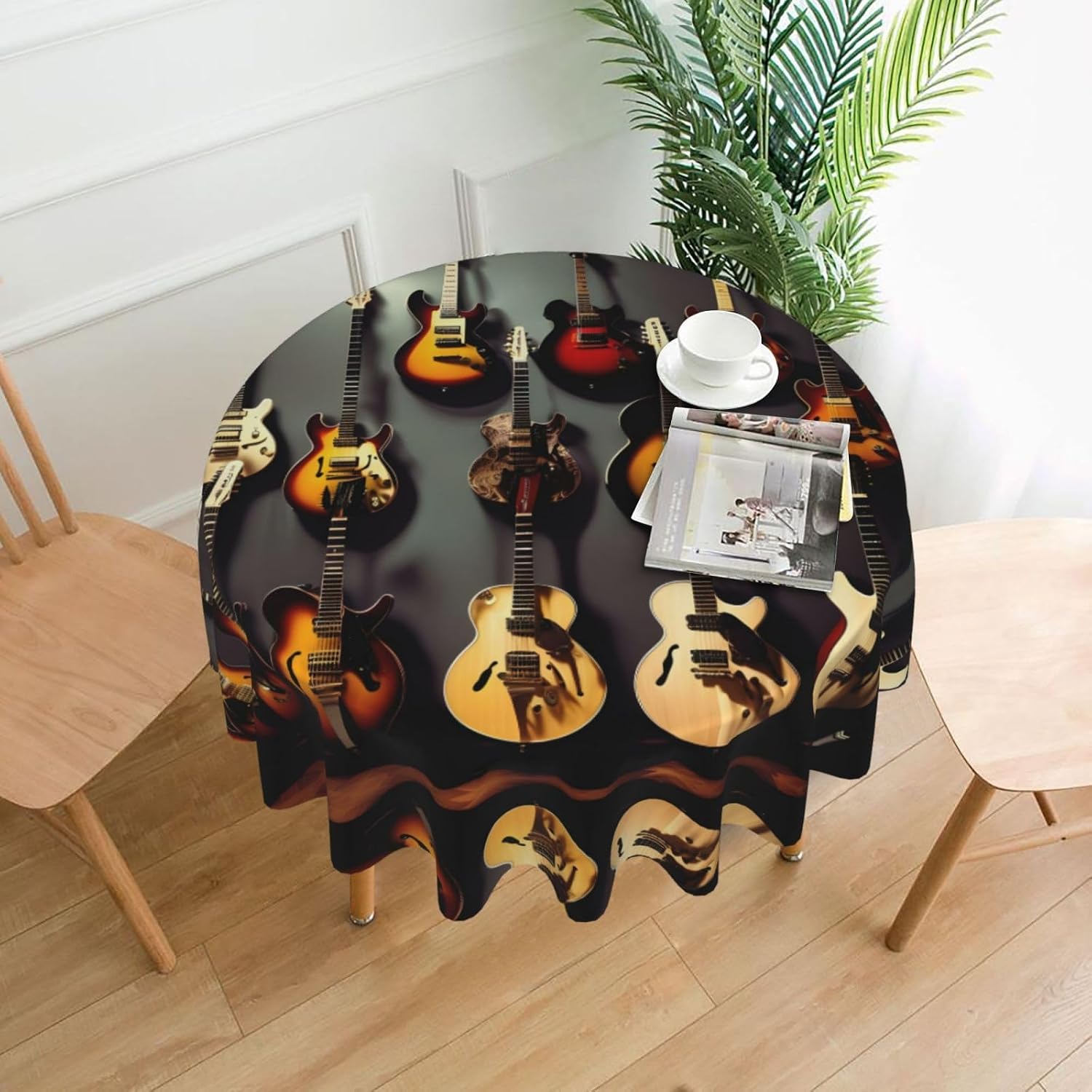 60 Inch Guitar Collection Print Round Tablecloth,Decorative Table Cover for Weddings, Mothers Day, Outdoor BBQ