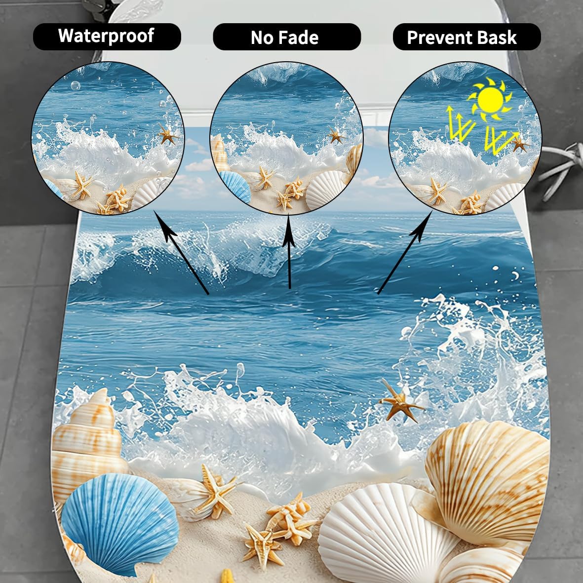 1pc Flower Toilet Cover Sticker, Green Leaf Floral Butterfly Waterproof Toilet Lid Tank Seat Decals, Removable Bathroom Cistern Decor WC Restroom Wall Mural (Beach - 1)