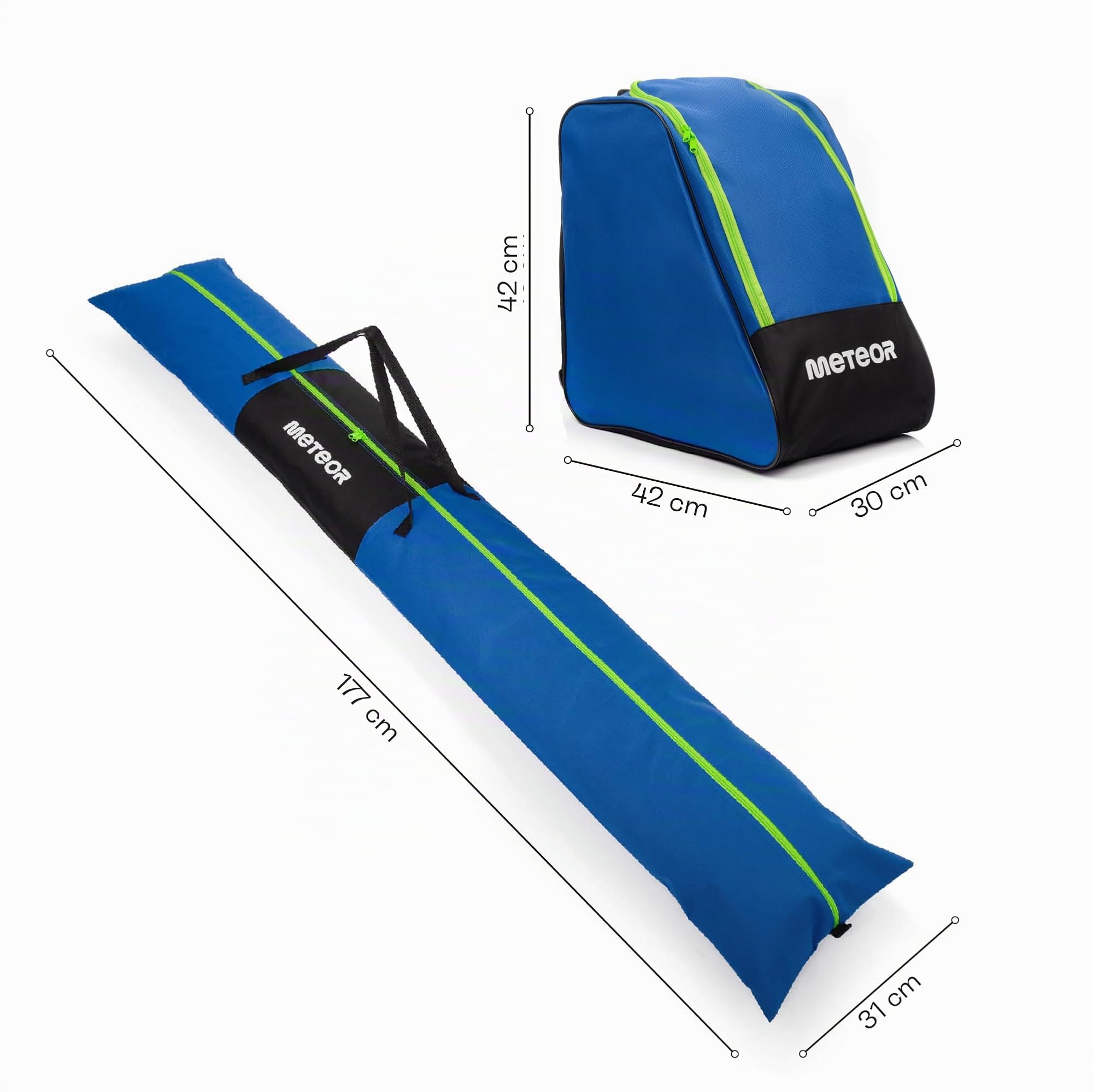 meteor Skitasche Set - Skisack 177 cm & Belüftete Skischuhtasche - Wasserabweisend, Perfekt für Wintersport und Skiurlaub - Komplettes Set