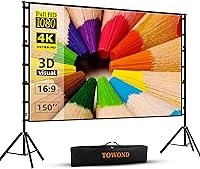 TOWOND 150 Inch Projector Screen with Stand - Portable 16:9 4K HD Wrinkle-Free Indoor Outdoor Movie Screen for Backyard Cinema