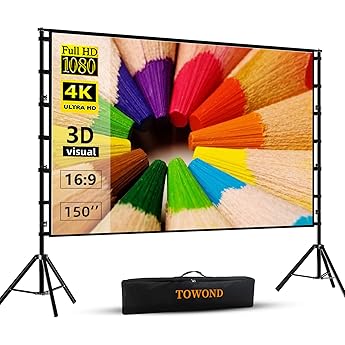 Giant 150 inch Portable Projector Screen with Dual Stand, 4K HD Front/Rear Proje