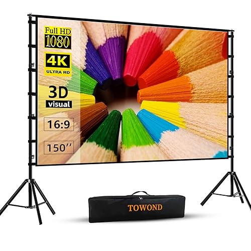 TOWOND Projector Screen and Stand, 150 inch Indoor Outdoor Projection
