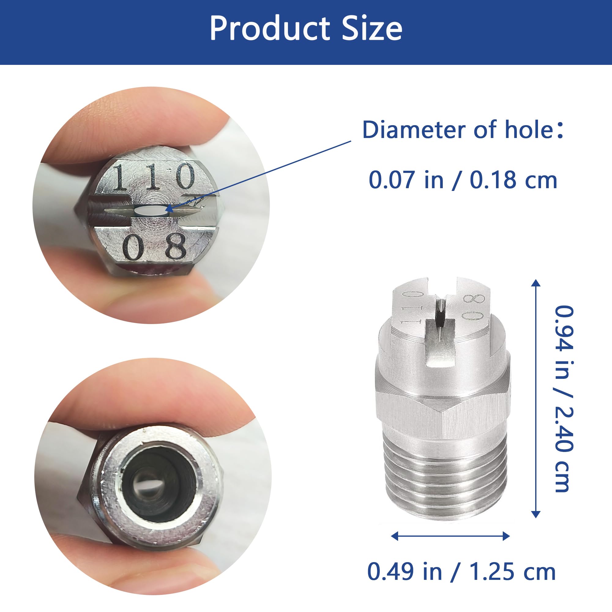 4 szt. Końcówka dyszy ze stali nierdzewnej 110 stopni, dysza z otworem 1,8 mm, gwintowane złącze 1/4", dysza rozpylająca wysokociśnieniowa do czyszczenia mgły ciśnieniowej akcesoria do mycia (110