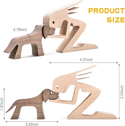 Miniatura 4 de ISHINE Regalo de perro de madera hecho a mano, estatua de perro de talla de madera para el hogar, oficina, sala de estar