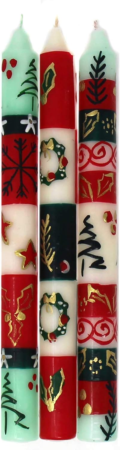 Global Crafts Nobunto - Hand-Painted Taper Candles Set of 3 - Ukhisimui Design
