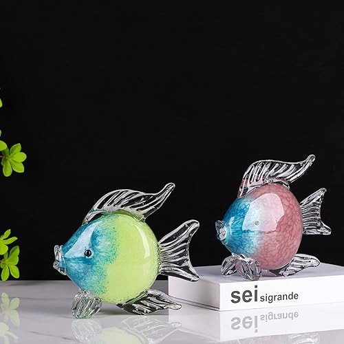 Miniatura 7 de Figuras grandes de cristal de peces de vidrio soplado a mano, estatua y escultura de peces para decoración del hogar, pisapapapeles de cristal de