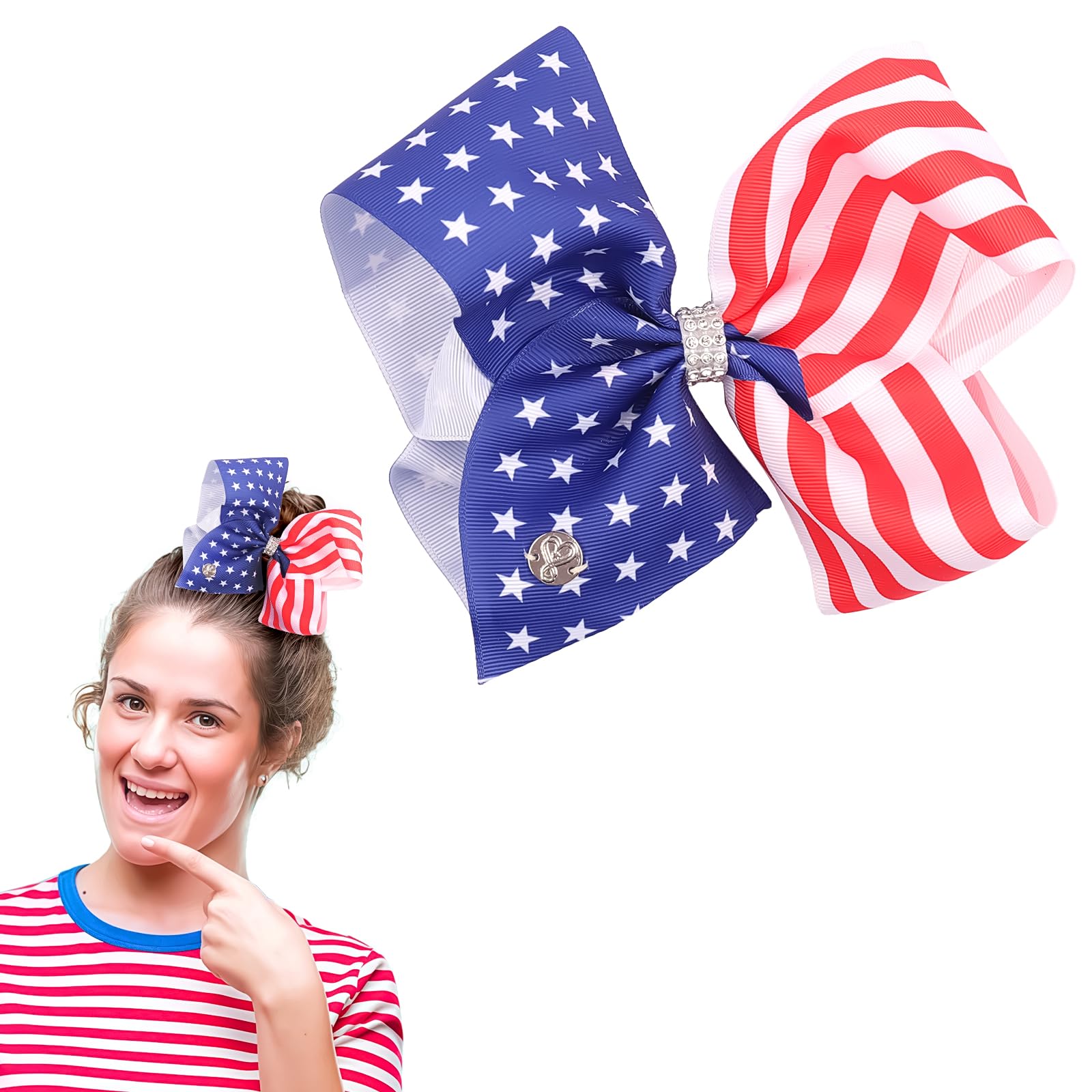 4th of July Bow Hair Clips 8inch American Flag Hair Bow Clips Red White Blue Ribbon Bowknot Alligator Barrette Patriotic Stars and Stripes Hairgrips