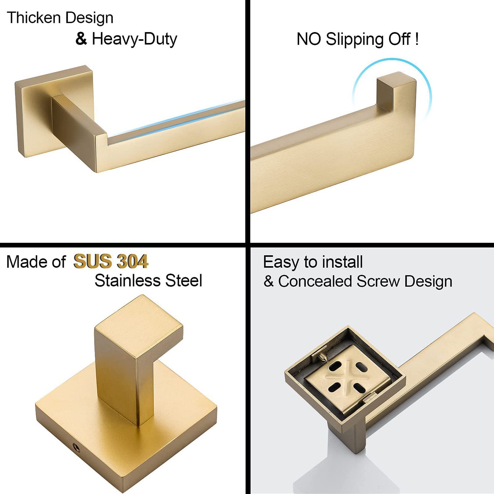Conjunto Toalleros de Baño, Toallero Acero Inoxidable Toallero Pared Oro Cepillado Conjunto Accesorios Baño Soporte Toallas Baño Antióxido Toallero Ducha, Fácil de Instalar