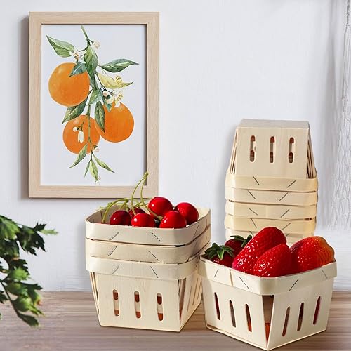 Miniatura 4 de 30 cestas de bayas a granel de una pinta de madera para regalo, cestas cuadradas ventiladas pequeñas de madera para frutas, cajas de madera para