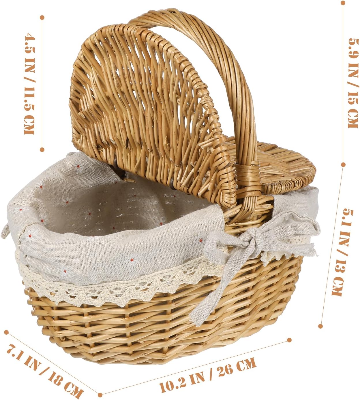 Toyvian Oval Rattan Storage Basket with Lid 10.2X7X6 Inches Wicker Picnic Basket for Outdoor Gatherings Camping and Home Storage