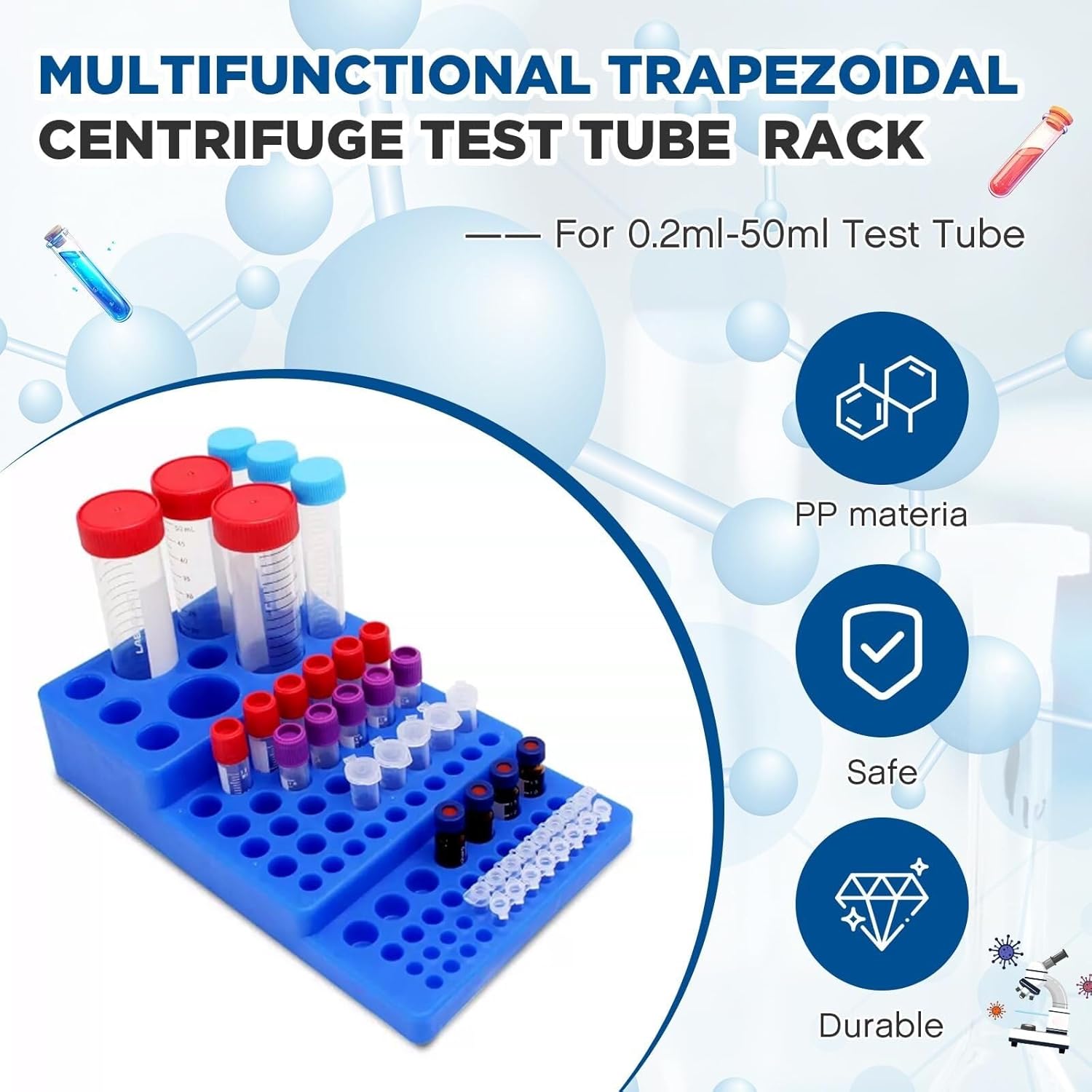 Tube Rack Test Tube Vial Rack Trapezoidal Centrifuge Sample Bottles Stackable Holder for 0.2ml-50ml Science