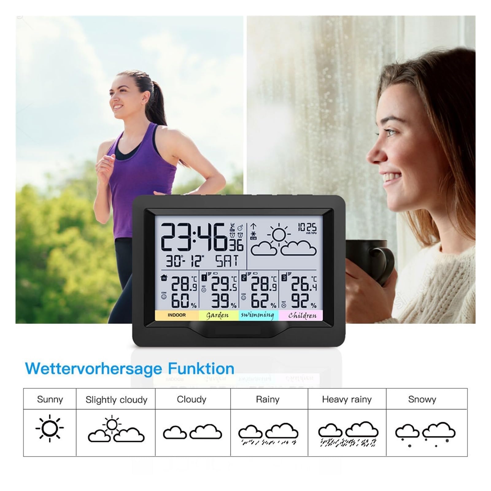 Profesjonalna Stacja Pogodowa Indoor Outdoor Cyfrowa Prognoza Higrometr Wilgotność Wyświetlacz Temperatury 3 Czujniki Auto Dokładny Szybki Monitorowanie Czasie Rzeczywistym