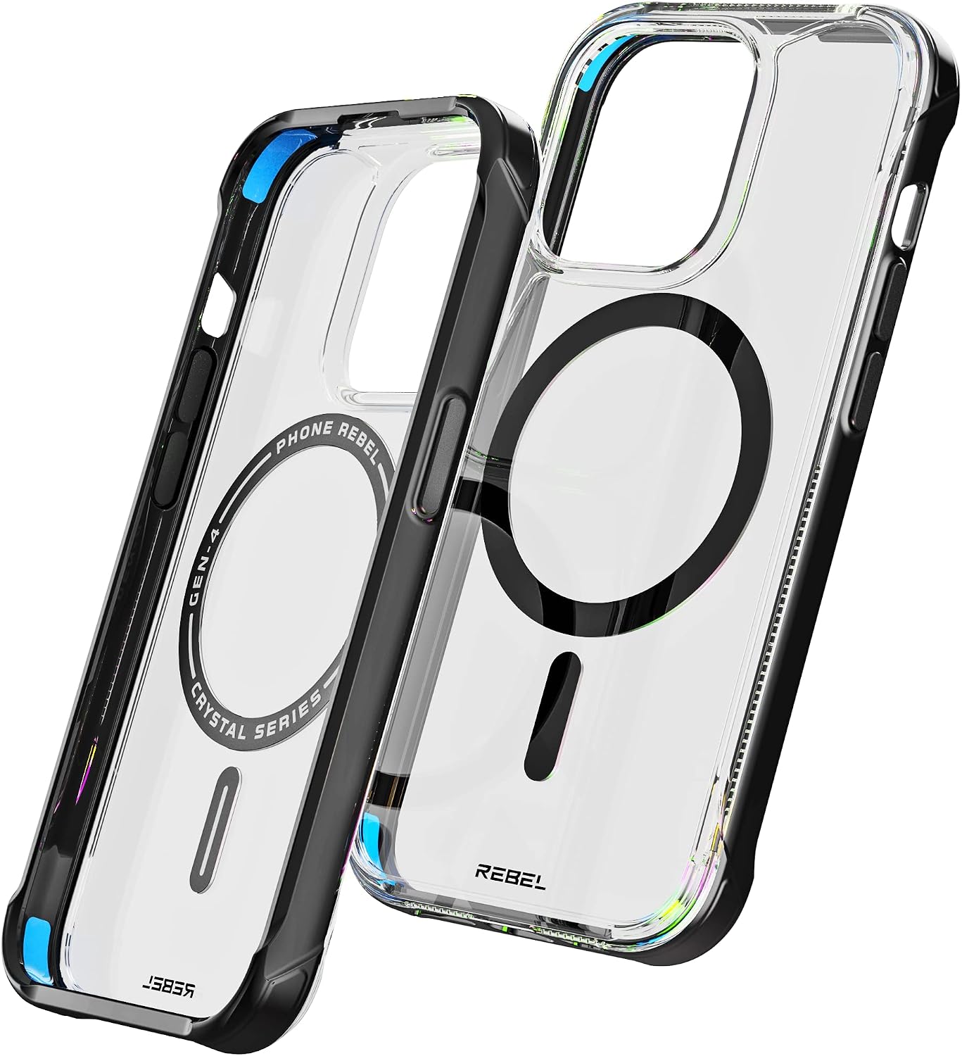 REBEL Clear Case for iPhone 14 Pro [Crystal Series Gen-4] Strong MagSafe Compatible, Anti-Scratch, Non-Yellowing, Protective Shockproof Bumpers, Metal Buttons, 6.1 in Phone Cover 2023 (Crystal Black)
