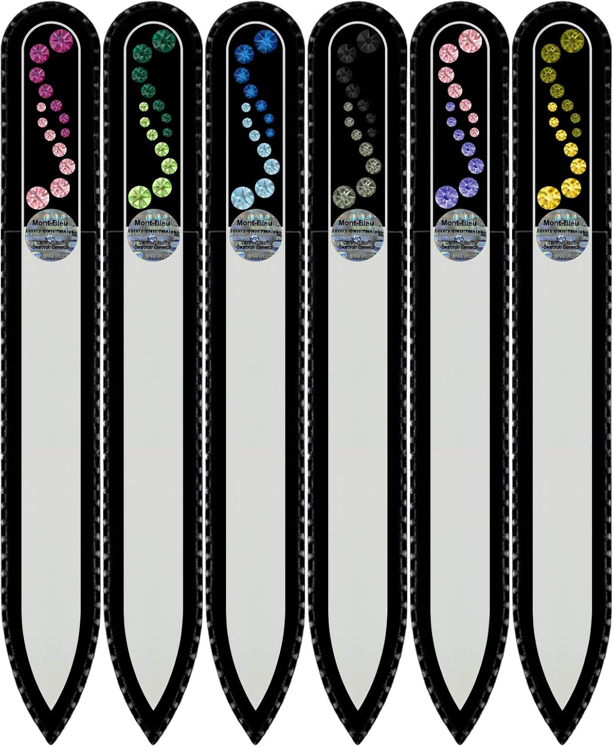 Mont Bleu Gift Set of 5 + 1 Free Glass Nail Files Hand Decorated with Crystals - Handmade - Czech Tempered Glass