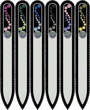 Mont Bleu Gift Set of 5 + 1 Free Glass Nail Files Hand Decorated with Crystals - Handmade - Czech Tempered Glass