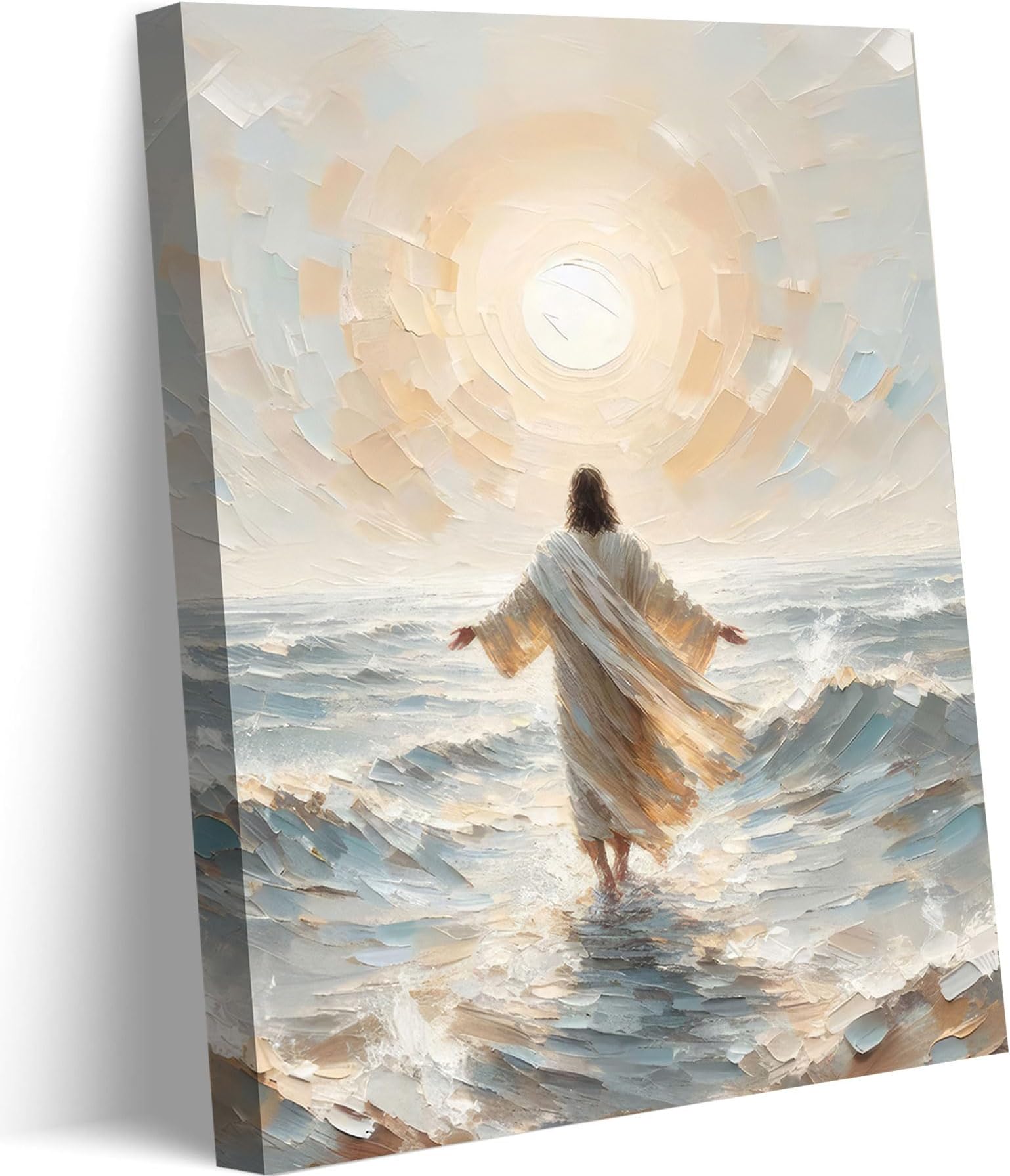 Jesus Walks On Water Canvas Wall Art Christian Bible Stories Wall Decor Picture Jesus Walking On Water Back Poster Print For Living Room Bedroom Church Ready To Hang