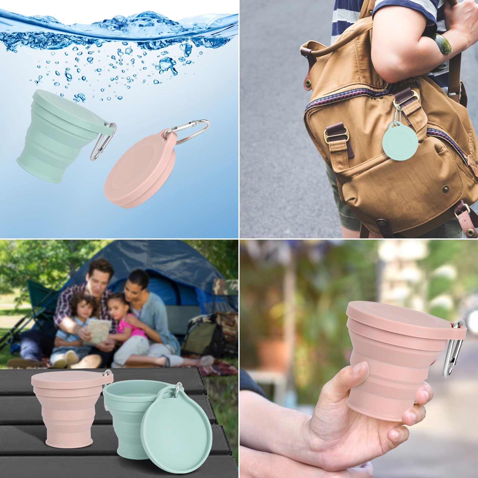 2 Pezzi Tazze di Silicone Pieghevole, 180ml Portatile a Livello Alimentare Senza BPA Coppe da Viaggio Pieghevoli con Coperchio di Sigillatura per Viaggio, Campeggio, Escursionismo e al Lavoro.