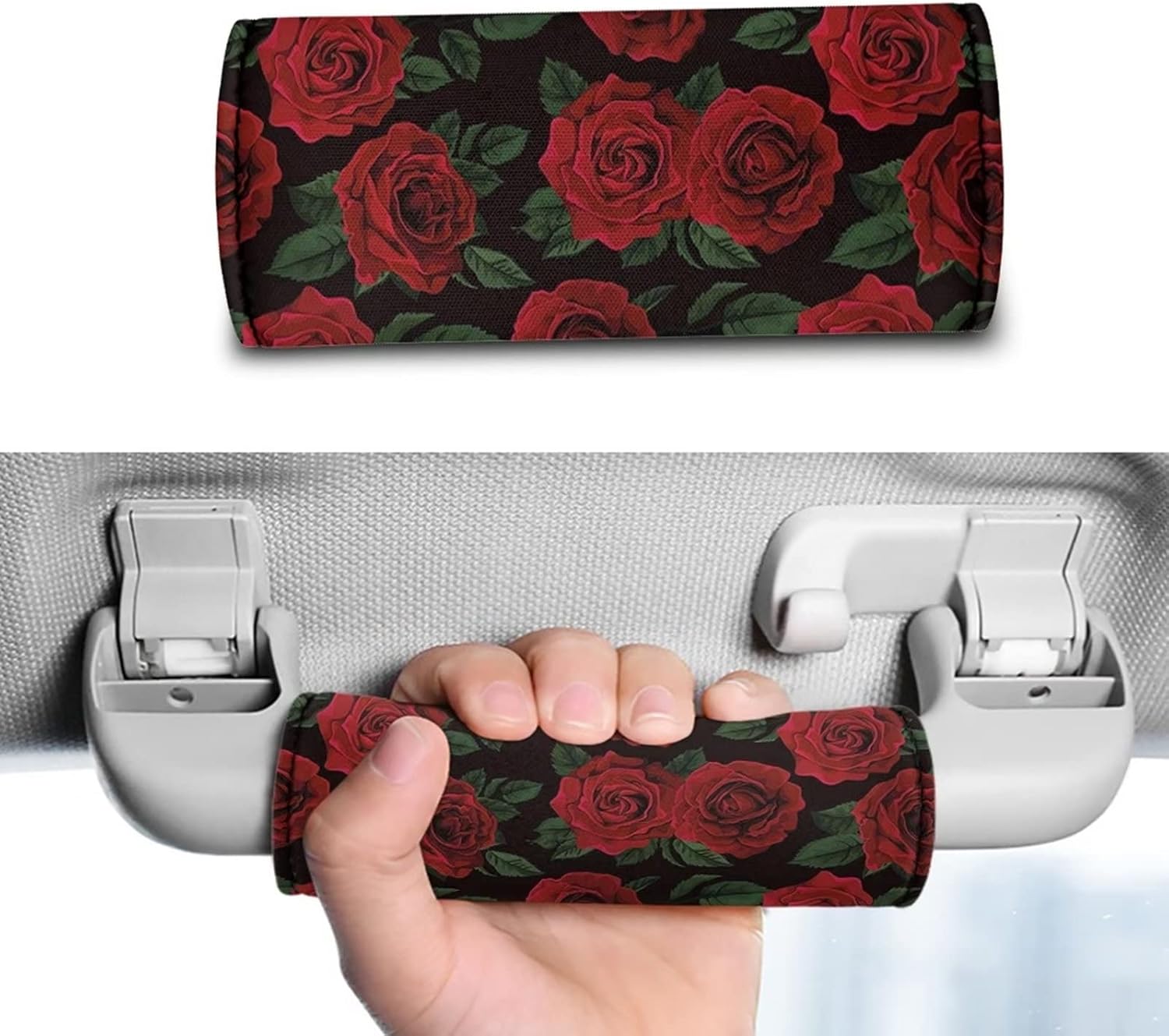 review BIGCARJOB 2 Pieces Vintage Red Rose Luggage Handle Covers Set for Suitcase,Women Girls Small Suitcase Protective Handle Cover Romantic Rose Print Handle Wraps Grip Cover Identifiers for Travel Bag