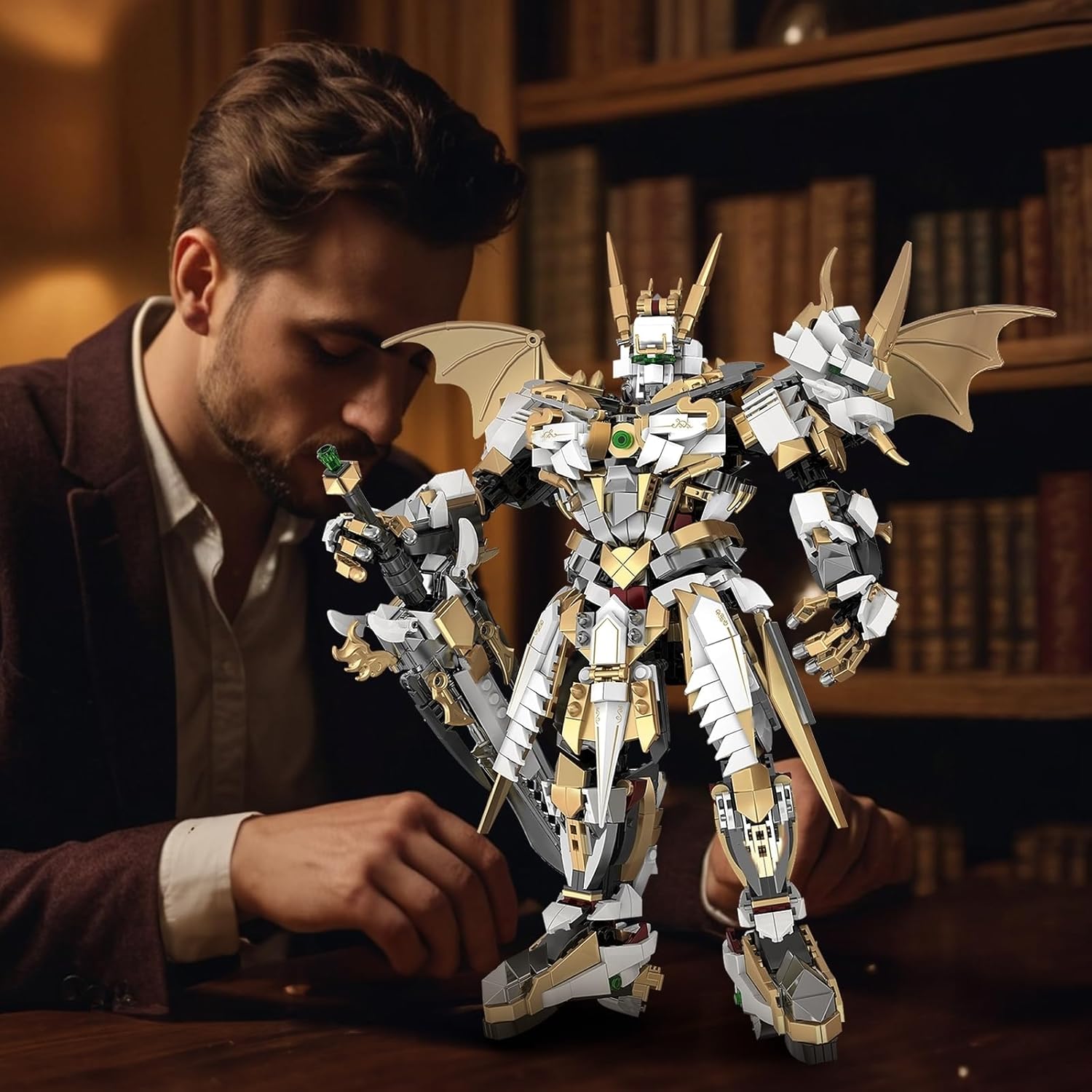 HIGH GODO Hero Mech Building Blocks Set for Adults，Golden Armor Robot Model Building Kit with Classic Swords, Hard Core Chinoiserie Style Collectible Ninja Gifts for Man Teens Ages 14+ (1609 Pieces)