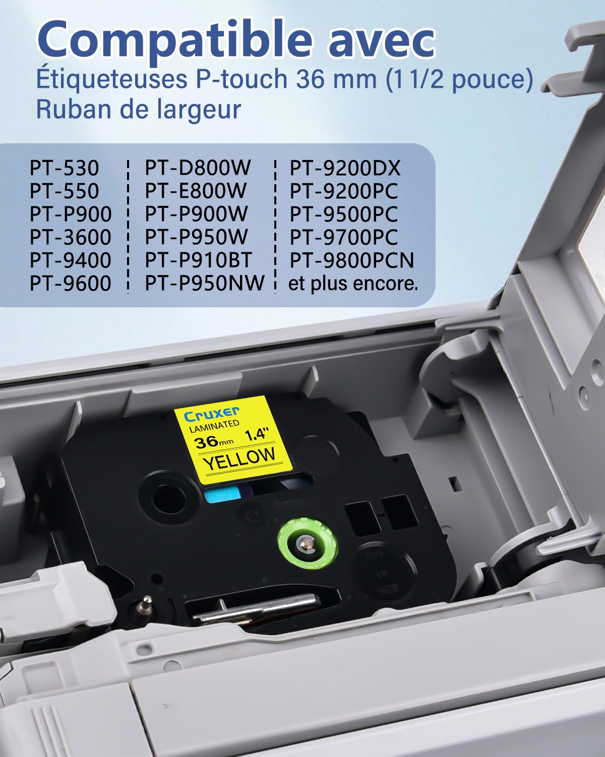 Cruxer Lot de 30 Compatible TZE-661 pour P-touch Noir sur Jaune 36 mm