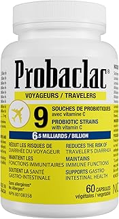 Natural Travelers Probiotics, Reducing Risk of Diarrhea, Contains Vitamin C, Immune Support, Gluten Free, Travel Size, Vacation, Cruise and Airplane Travel Essentials, Vegan, 60 Capsules
