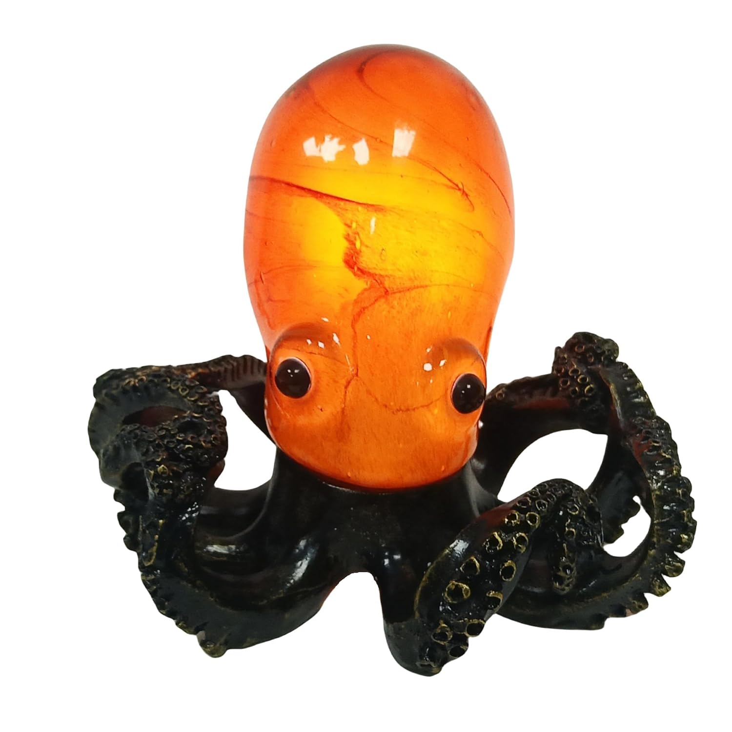 Aotmkj Octopus Lamp Unique Bronze Resin Suction Cup Texture Tentacles Amber Glass Body Nautical Decor Art Lamp Coastal