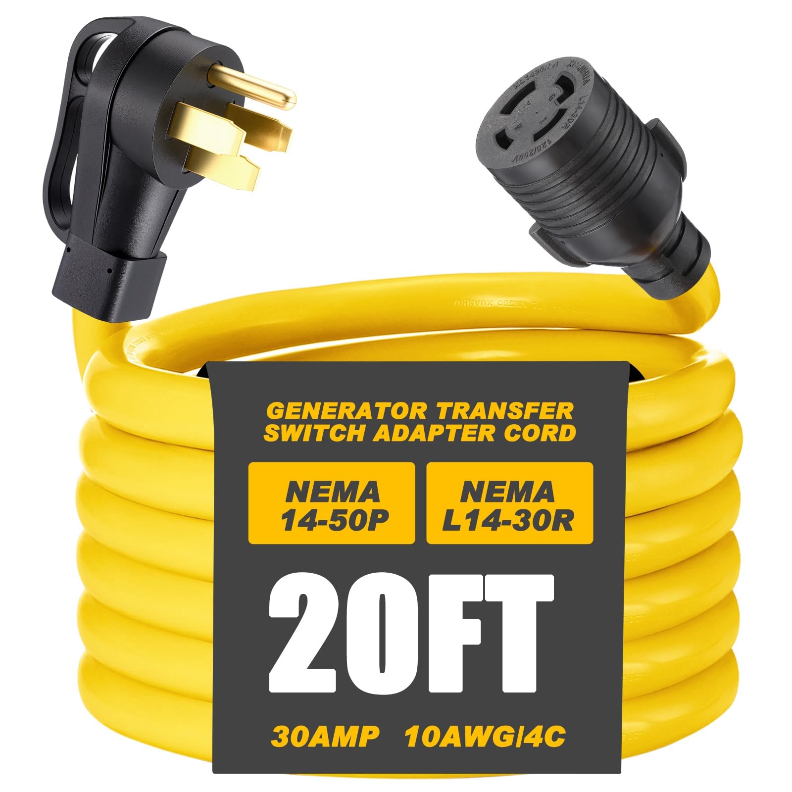 Photo 1 of Kanayu 20ft NEMA 14-50P to L14-30R Generator Transfer Switch Adapter Cord