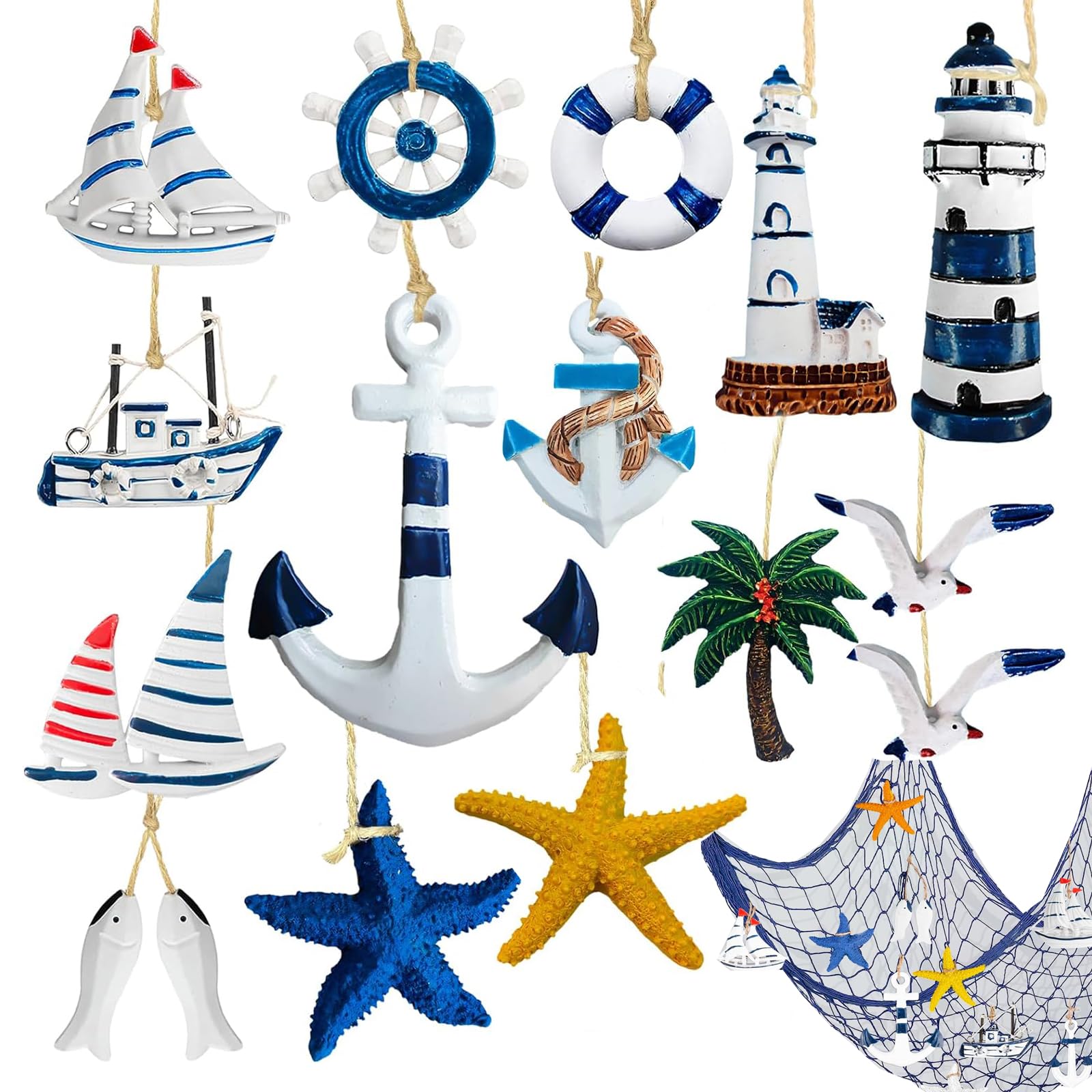 15 Piezas Decoracion Marinera, Estrellas De Mar Decoracion, Adornos Pared, Red De Pesca Decorativa, Conchas De Mar Decoracion, Decoración Marinera, para Mini Red De Pesca, Decoración De Pared