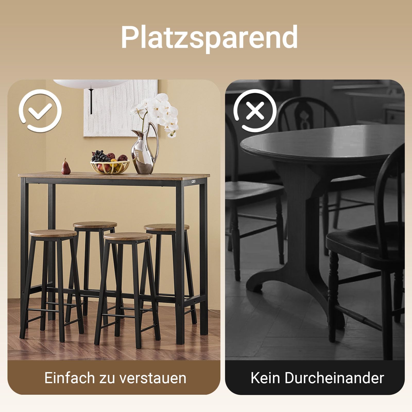 SoBuy Essgruppe Esstisch Set 5-teilig – Bartisch mit 4 Stühlen, platzsparendes Küchentisch Set für Esszimmer Balkon Garten Kompakt & Modern für kleine Räume Schwarz OGT22-SCH