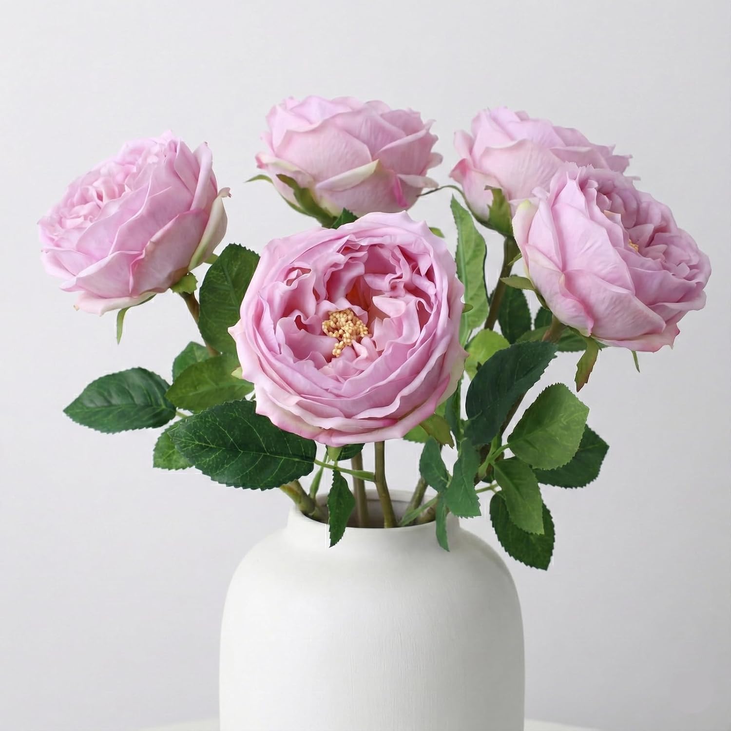 Real Touch Artificial Austin Roses – 5 Stems Luxury Faux Silk Roses with Moist Feel Petals, Full-Bloom Design for Home Décor, Wedding Centerpieces & Floral Arrangements(Purple)