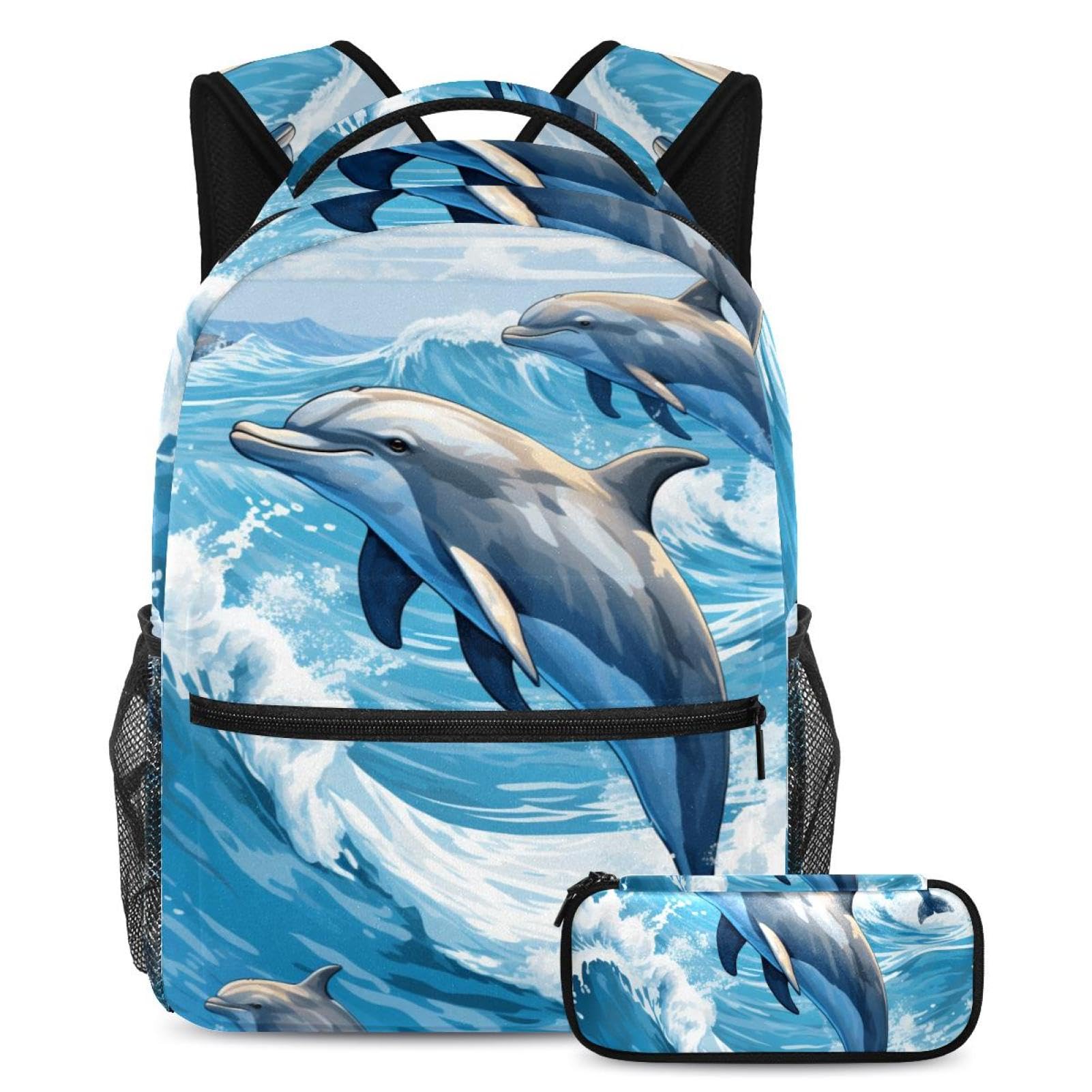 Cartable baleine bleu océan 39 cm grand format avec trousse