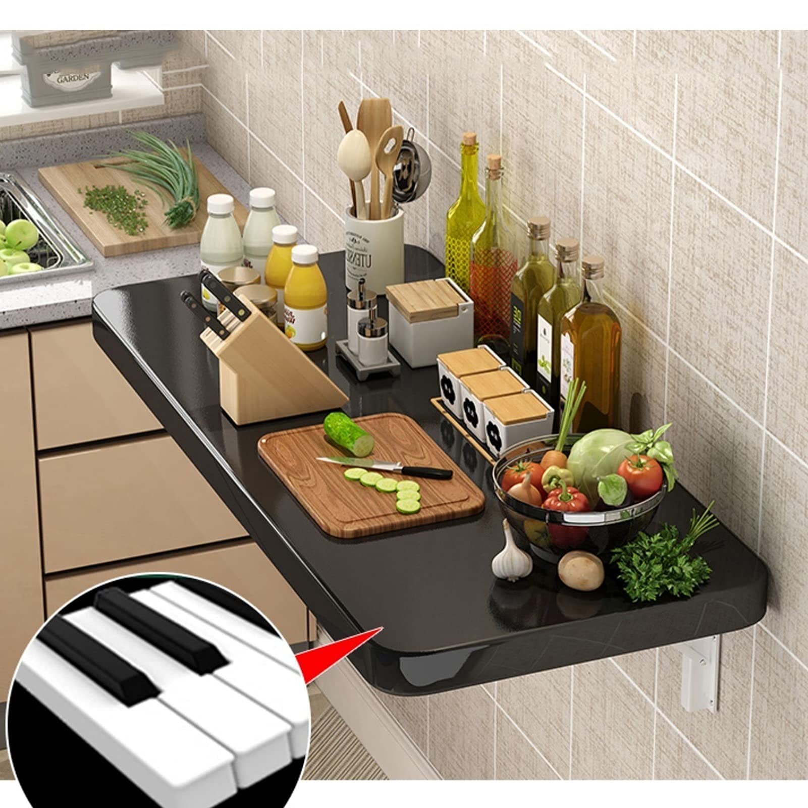 Table pliante murale noire 90x50 cm pour bureau et cuisine