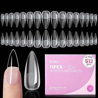 Beetles Tipex Lite Apex Nail Tips Halloween Nails,Stiletto Medium,512pcs 16 Sizes,Pre-Building Pre-Etched Acrylic Nail Tips for Flat Nails & Natural Nail Beds