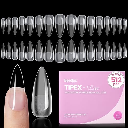 Beetles Tipex Lite Apex Nail Tips,Stiletto Medium,512pcs 16 Sizes,Pre-Building Pre-Etched