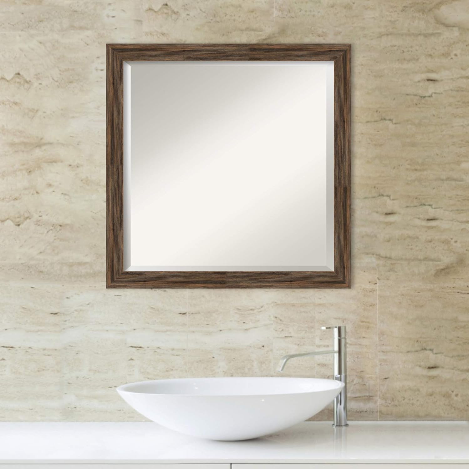 Amanti Art Bathroom Mirror for Over Sink, Vanity Mirror, Wood Frame, Hangs Horizonally and Vertically, Bathroom Wall Decor, Beveled Edge