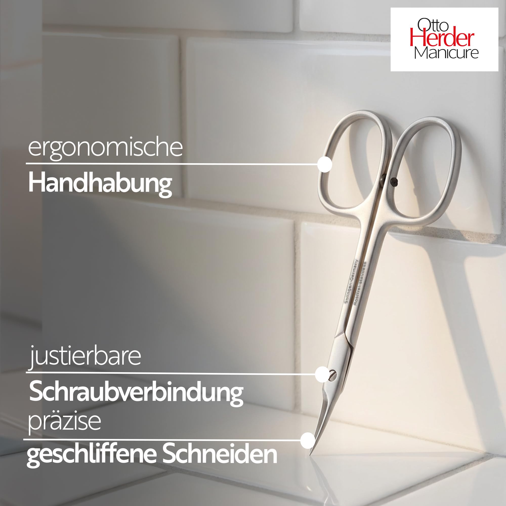 OTTO HERDER Hautschere extra fein 9cm aus Solingen, Extra scharfe Nagelhautschere Turmspitze aus Edelstahl, zur Entfernung abgestorbener Nagelhaut, für Fingernägel und Fußnägel, mit Stopper