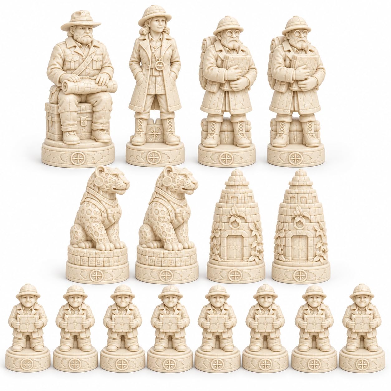 16 szt. wyprawy 3D, archeologia, tematyczne szachy, zagubiona świątynia, postać 3D, rzeźbione szachy, kolekcjonerska ozdoba na stół, prezent