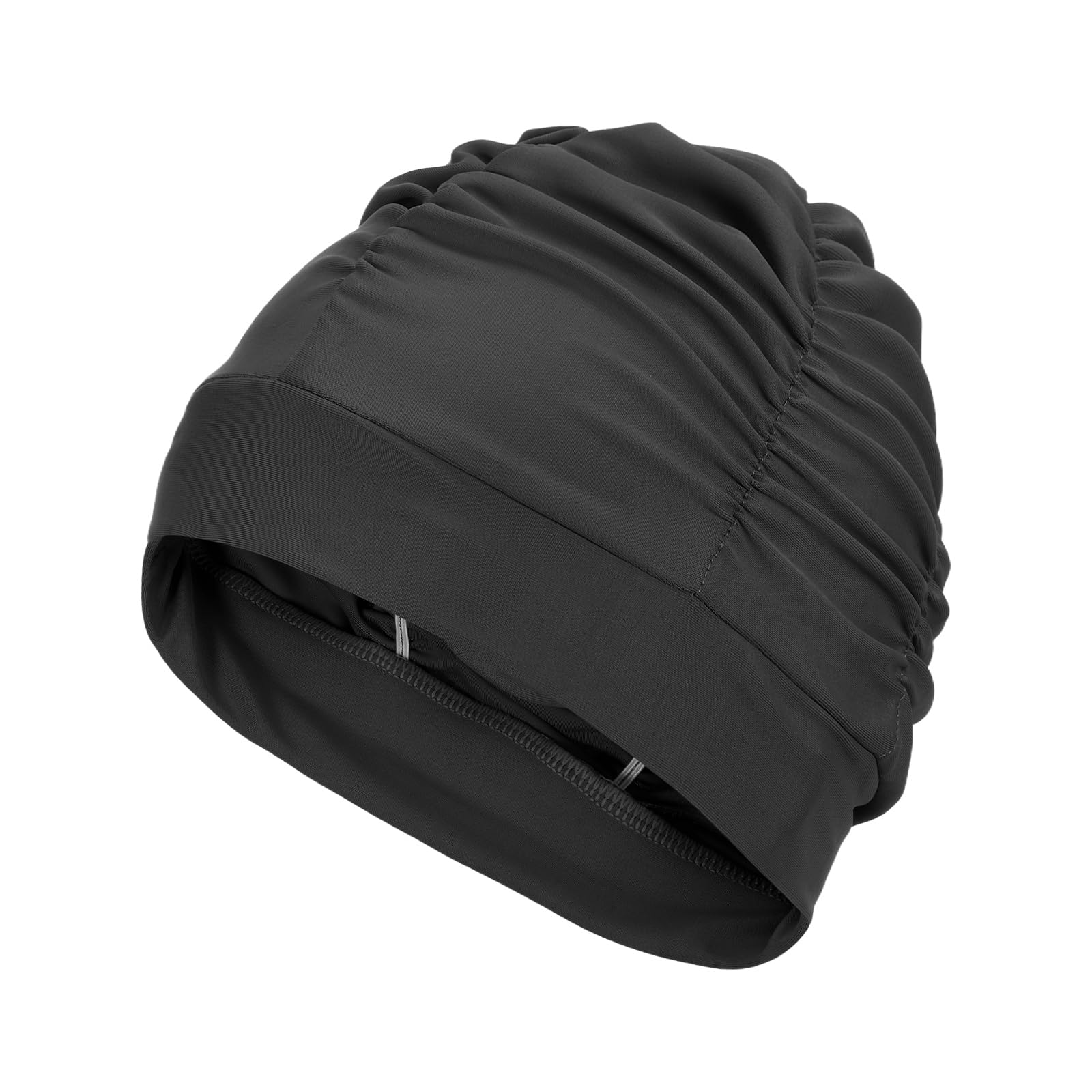 YELARXI Fabric Swim Cap Polyester Swimming Hat Elastic Swimming Cap, Fit for Women and Men Adult Long Hair (Black)