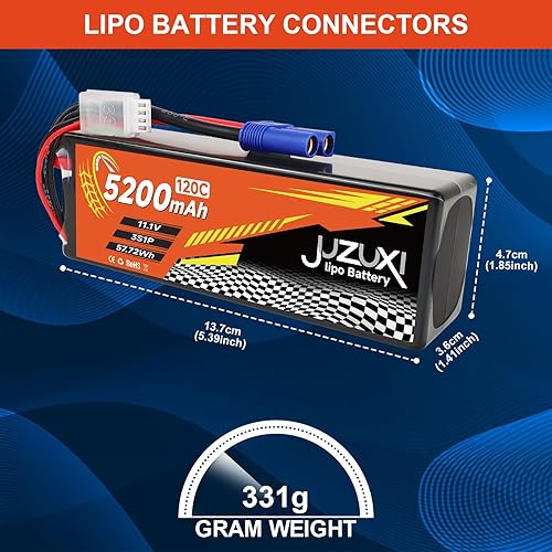 Miniatura 5 de Batería Lipo de 11.1 V 5200 mAh 3S 120C recargable de polímero de litio con conector XH y EC5 compatible con modelos RC Car RC Boat Quadcopter