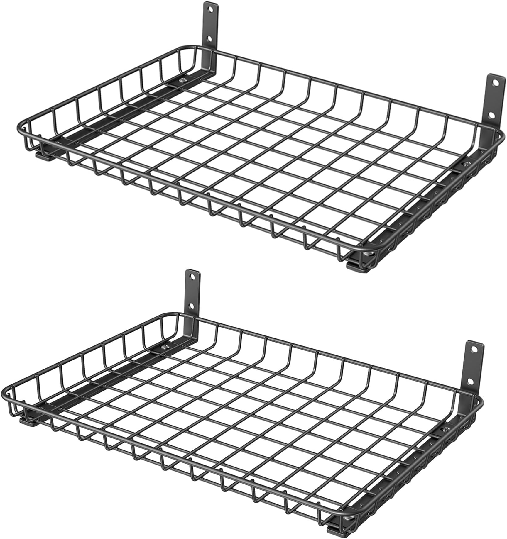 WALMANN Garage 12 x 18インチ ウォールシェルフ 壁取り付け収納棚 ガレージ/クローゼット/ランドリールーム/高耐久壁棚用 耐荷重60ポンド(2個パック) ブラック